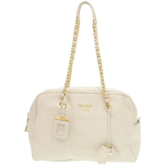 PRADA Cream Leather Shoulder Bag